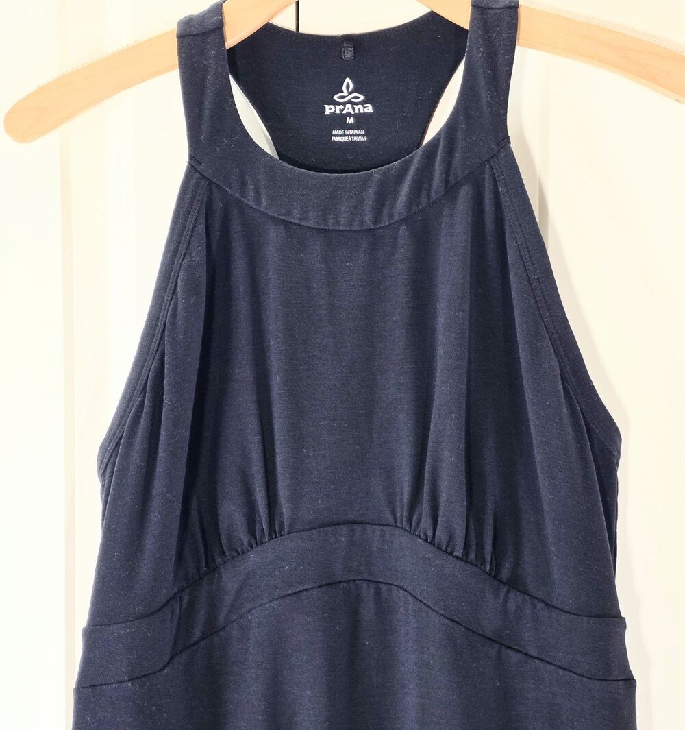 prAna Cali Active Black Dress Women M Racerback Shift Fit Flare Built In Bra - Picture 7 of 9